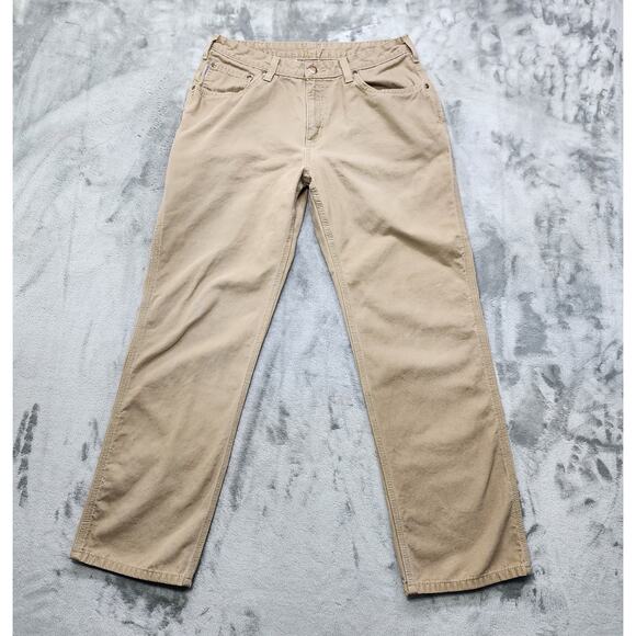 Carhartt Jeans Womens 12/30 Tan Relaxed Fit Canvas Carpenter Cargo Utility Work - Picture 1 of 13